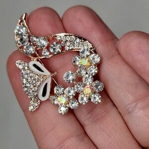 Gold Tone Rhinestone 1.75" Pin
